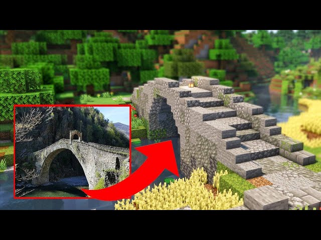Minecraft - How to Build a Bridge [Tutorial] - Medieval Stone Bridge