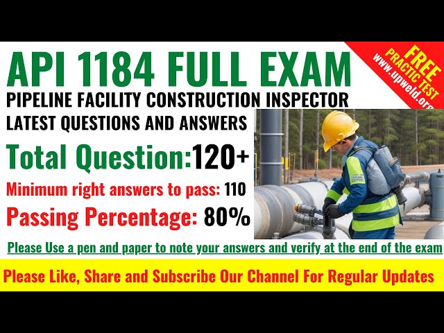 Top120 Most Important Latest API 1184 Questions and Answers Pipeline Facility Construction Inspector