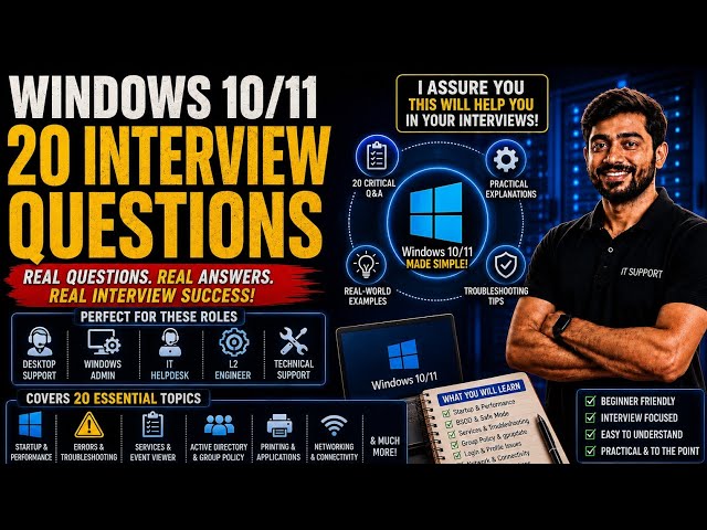 Interview Questions Answers for Windows Admin l  #ithelpdesk #systemadmin #servicedesk #win11 