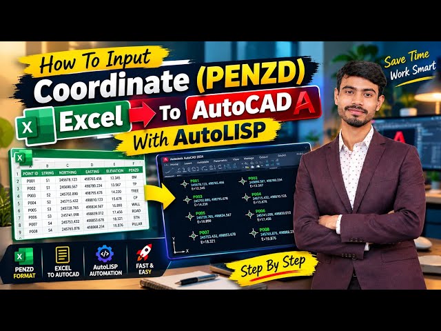 How to Input Coordinate Excel To Autocad With Autolisp  || Excel to AutoCAD Coordinate with Autolisp