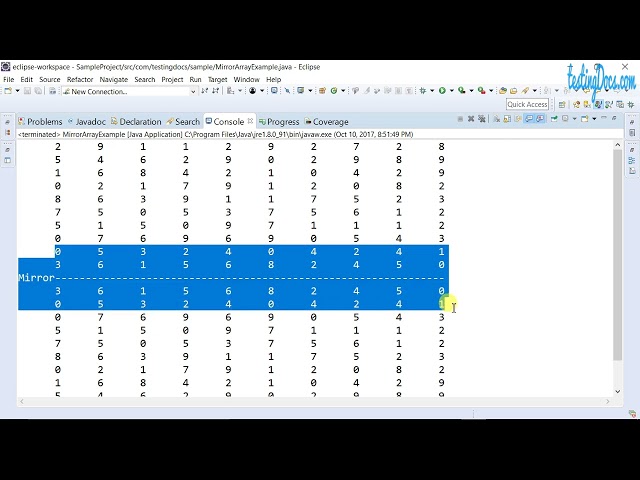 Mirror Array Contents Java Program