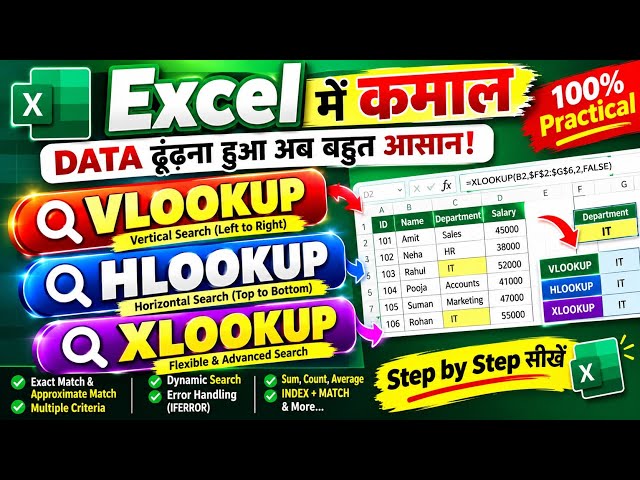 Excel के Powerful Formulas एक ही Video में! 💥 VLOOKUP + XLOOKUP + Hlookup + IF+SUMIF & Others 