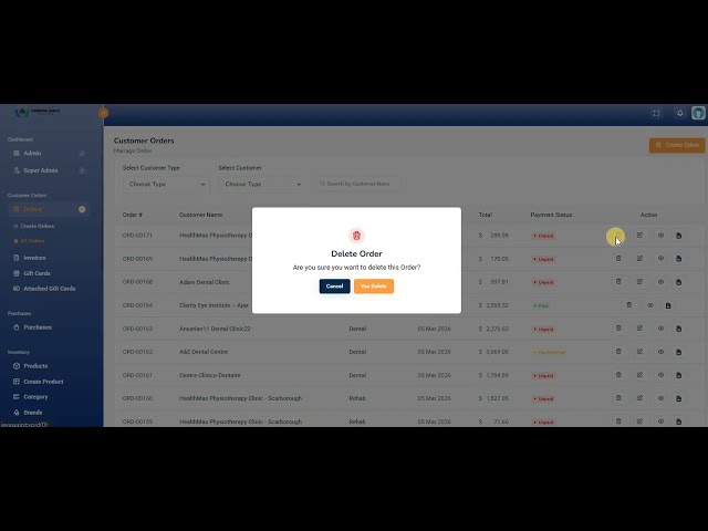 Create Customer/Clinic Orders for equipments from EHS 360
