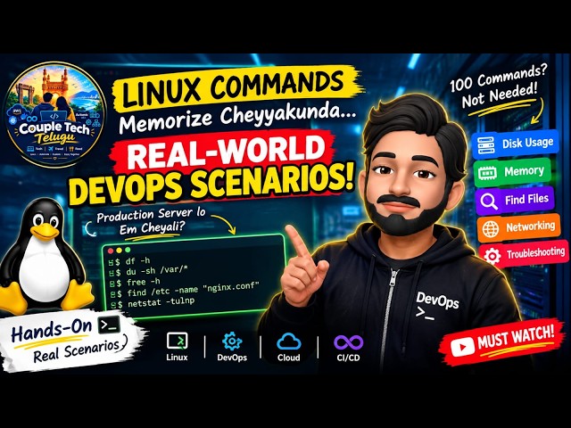 DevOps Engineer Ki 100 Linux Commands Memorize Cheyyala? 😱 | Real-World Linux Commands Telugu