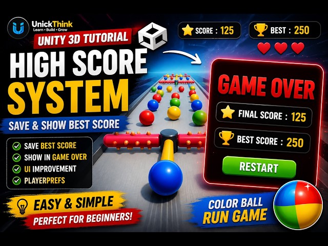(Ep. 06) Unity 3D High Score System Tutorial | Save Best Score with PlayerPrefs | Color Ball Game