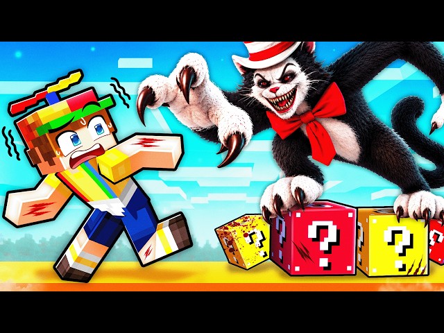 Playing a CAT IN THE HAT LUCKY BLOCK STAIRCASE RACE In Minecraft!