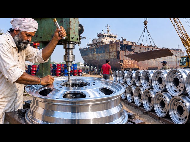 How Old Ship Steel Becomes Truck Rims | Full Scrap Metal to Wheel Manufacturing Process