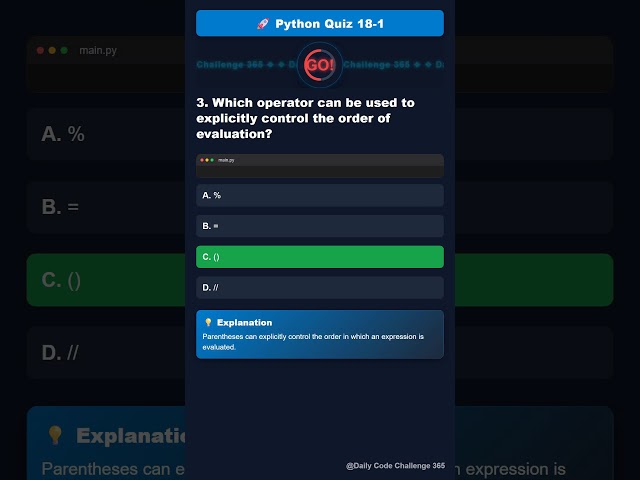 Python Quiz 18-1 | Operator Precedence in Python language | Score 5/5? 🤔|DailyCodeChallenge365 #quiz