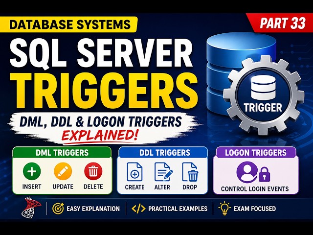 SQL Server Triggers Tutorial | DML Triggers, DDL Triggers & LOGON Triggers Explained | Part 33