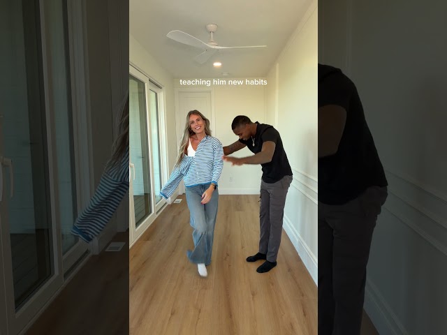 Took him a minute… we’ll keep practicing 😂 #husband #tutorials #viral #trend #funny #wife #couple