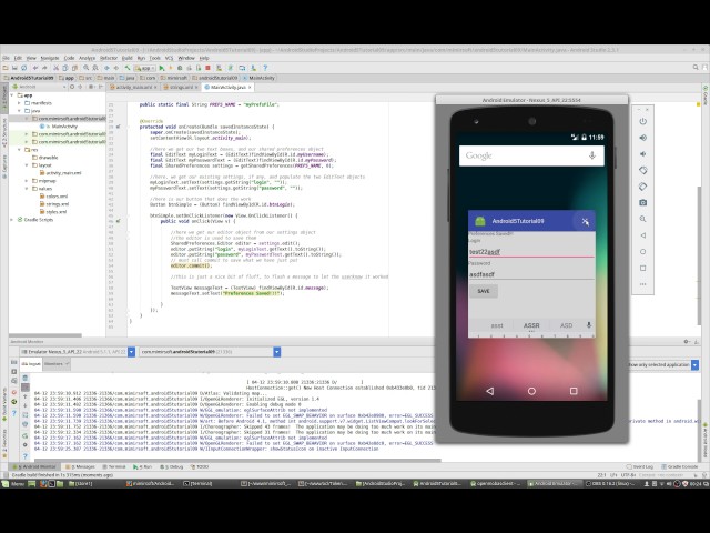 Android5Tutorial09 - SharedPreferences class, login and password