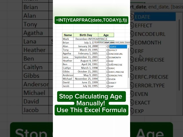 how to calculate age in excel in seconds  #exceltricks #exceltips #excelstudio #exceltutorial #excel