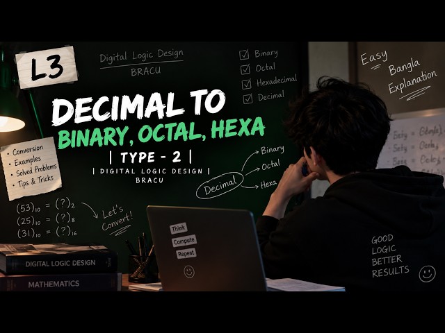L3 | Decimal to Binary, Octal, Hexa | Type-2 | Digital Logic Design BRACU (Easy Bangla Explanation)