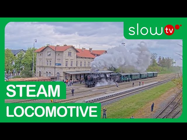 Historic Steam Locomotive at Railway Station in Lužná u Rakovníka