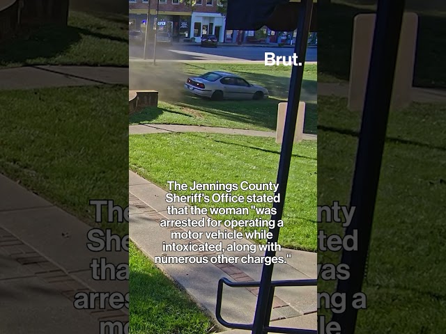 Drunk driver does donuts on courthouse lawn.