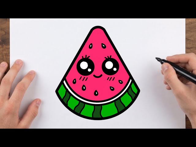 How to Draw a Cute Watermelon 🍉 | Easy Step by step drawing for kids.