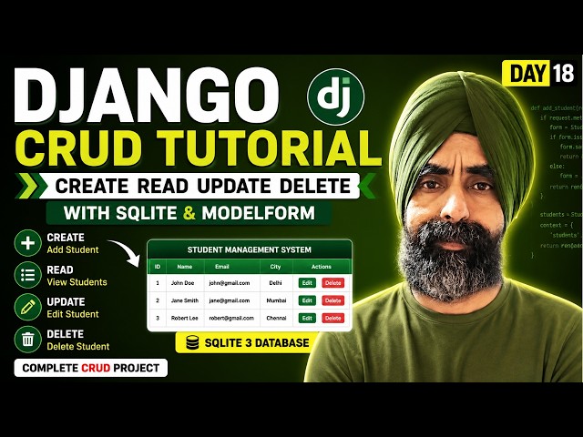 Django CRUD Tutorial | Create Read Update Delete with SQLite & ModelForm | Day 18