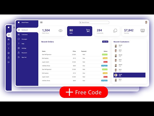 Complete Responsive Admin Dashboard - Code[Free Download] | HTML, CSS and JavaScript