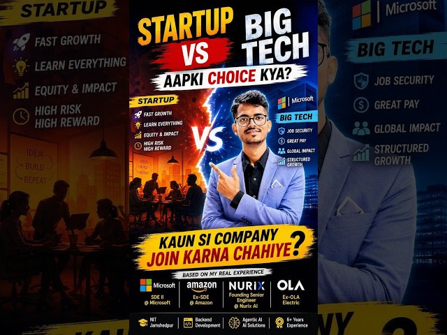 Startup vs Big Tech: Fresher Ko Kya Join Karna Chahiye? 🤔 #shorts