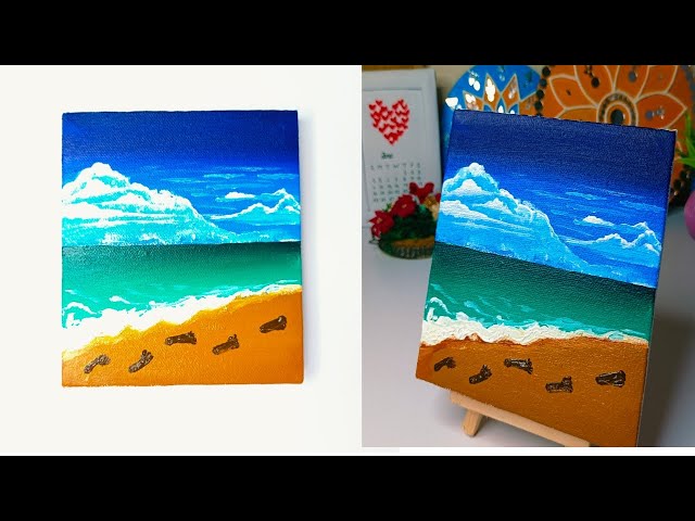 Beach Footprints Acrylic Painting | Seashore Landscape Art Tutorial for Beginners ||