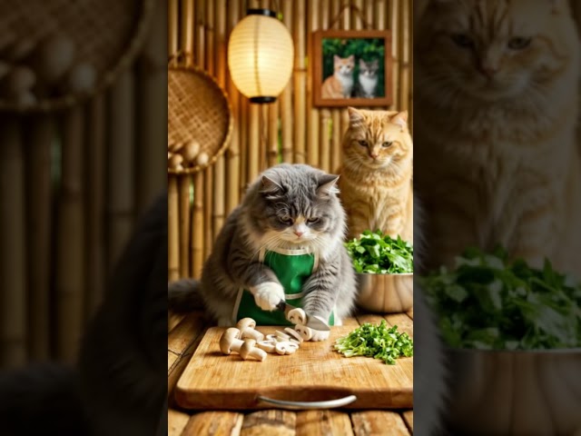 Cozy Cat Cooking Fresh Salad At Mountain Sanctuary#cute #cat