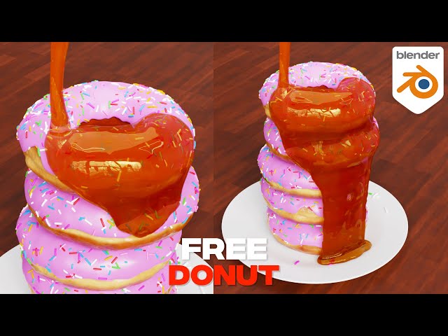 Blender Donut And Honey Simulation | Blender Fluid Simulation | No Addon | FREE DONUT