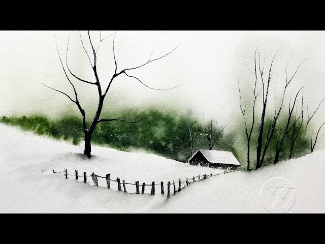 This Easy Watercolor Painting Looks So Peaceful | Winter Landscape
