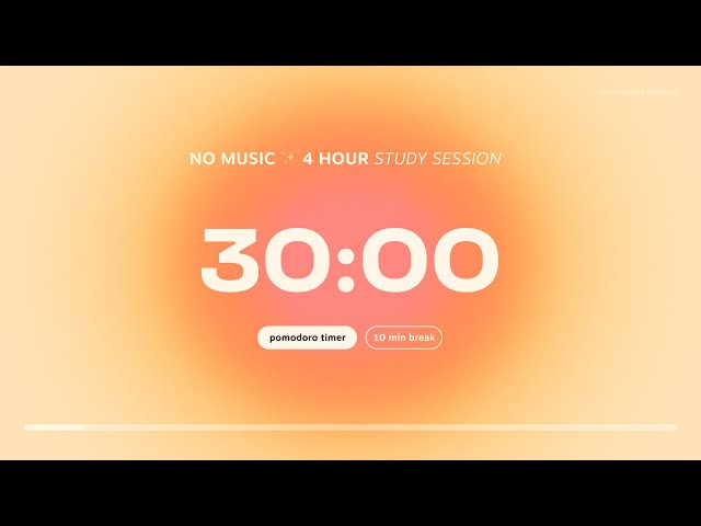 4-hour Pomodoro Timer for Studying 💛 30 min Study Session with 10 min breaks | Aesthetic Countdown
