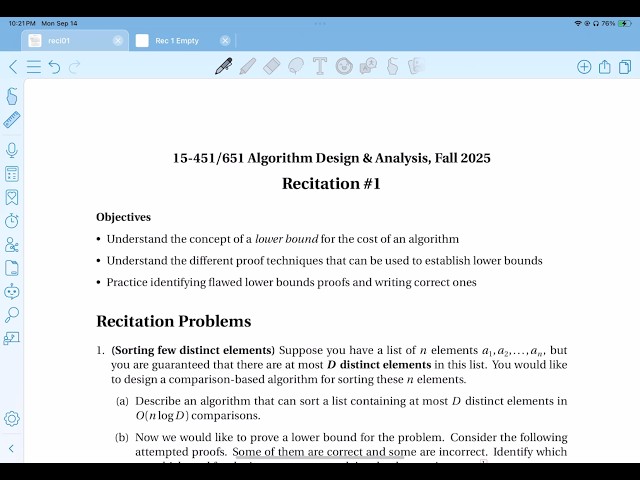 15-451: Algorithm Design and Analysis - Recitation 1