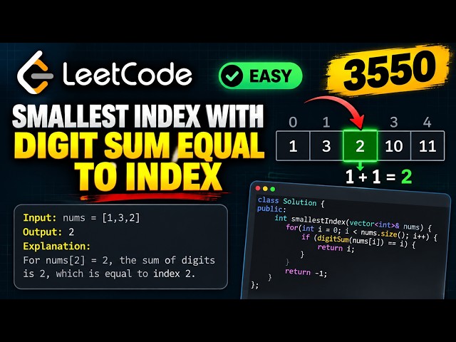 SMALLEST INDEX WITH DIGIT SUM = INDEXC++ SOLUTION | EASY