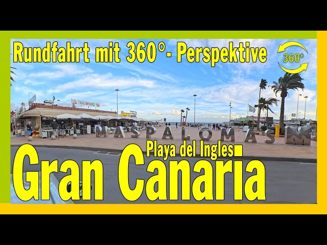 Experience Playa del Inglés from a 360-degree perspective during a relaxing car ride.