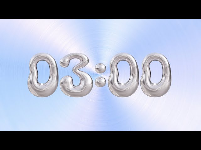 ⏱️ 3-Minute Timer | Shiny Chrome Numbers & Soft Pastel Steel Backdrop | Clicks & Race Beeps | 4K 🌈✨