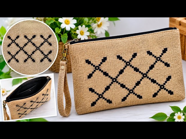 Beautiful Cross Stitch on Jute Bag | Easy Jute Purse Bag Embroidery Design 