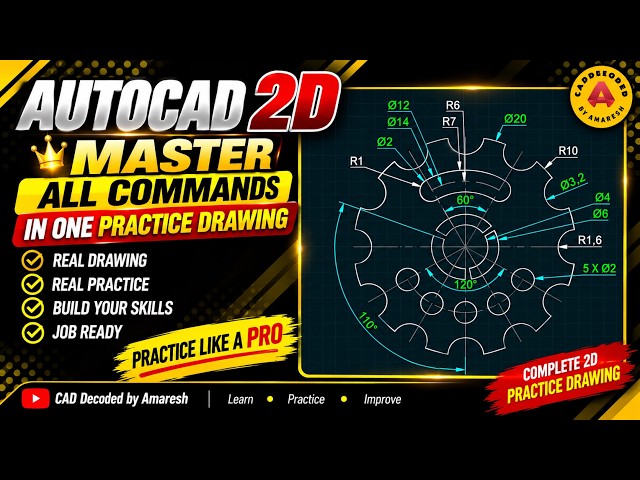 AutoCAD 2D Practice Drawing - 05 | Master all commands in one Practice drawing