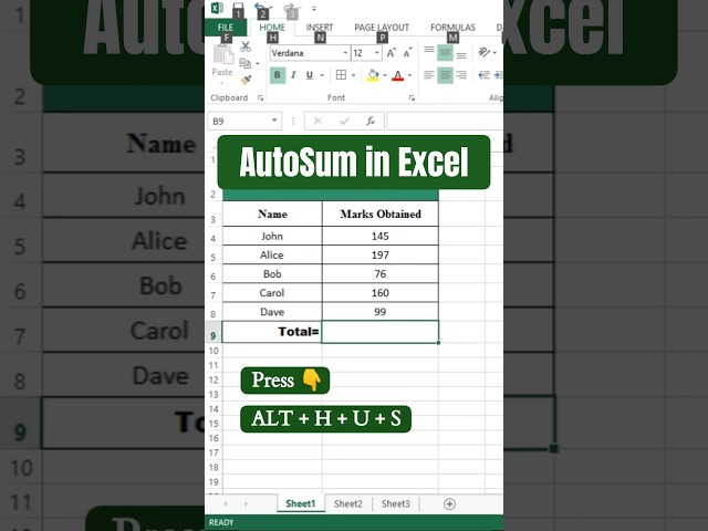 AutoSum in Excel | Sum Formula in Excel | Add Numbers Instantly ⚡ #Shorts #viral