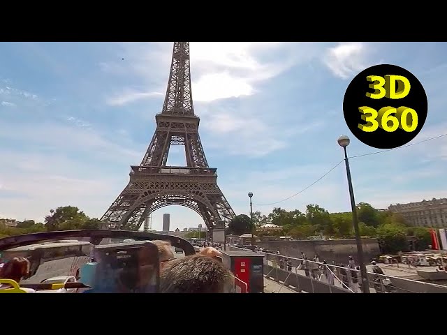 8K 3D VR 360 Hop On Hop Off Bus Tour around the Eiffel Tower, Paris, France