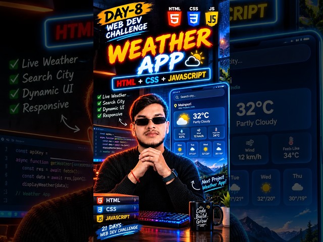 Day 8 🔥 I Built a Weather App Using HTML, CSS & JavaScript! 🌦️ | 21 Days Web Dev Challenge