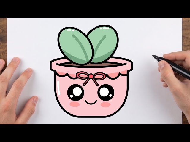 How to Draw a Cute Plant Pot ☘️ | Easy Step by step drawing for kids.
