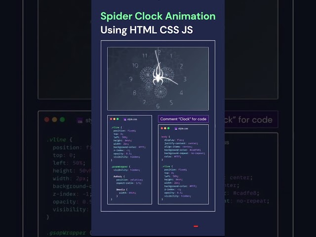 Spider Clock Animation using HTML CSS JS 🕷☠️ Cool Next Level Animation Spider Clock 😱🤯💬 Comment
