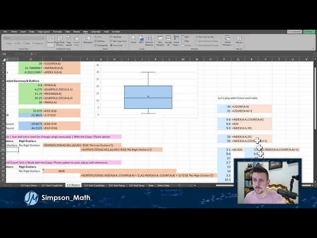 Building a "Fancy" Excel Calculator for One-Variable Statistics and Boxplot
