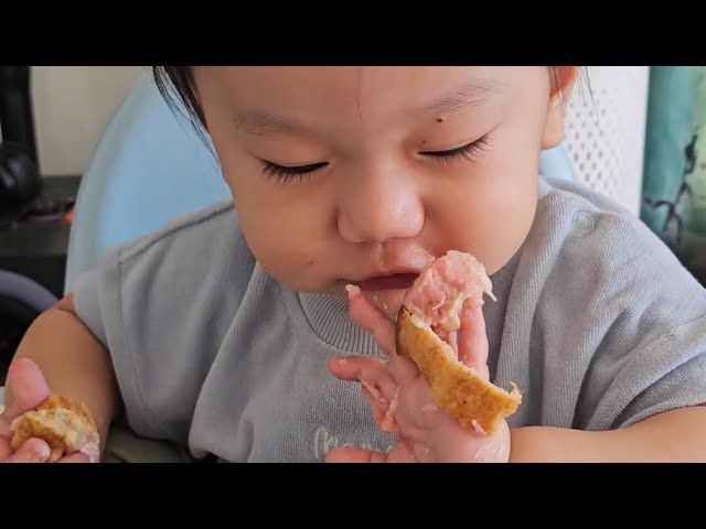 Strawberry + banana french toast roll-ups with yoghurt & fruit | BLW Journey - 11 months old