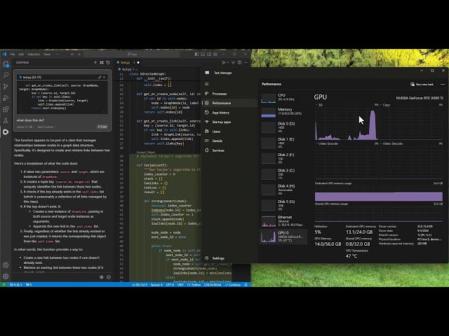 Continue dev demo writing python code in VS Code