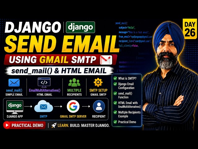Django Send Email Using Gmail SMTP | send_mail() & HTML Email | Day 26
