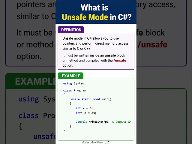 unsafe code in C# | Pointer and unsafe Code in C# | C# Interview & Exam Question #shorts #csharp