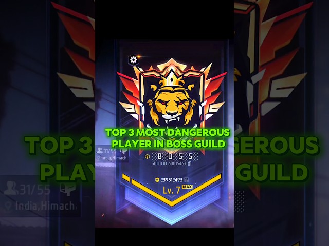 free fire के top 3 most dangerous player in boss guild ☠️ Free fire top 1 guild #freefire #shorts