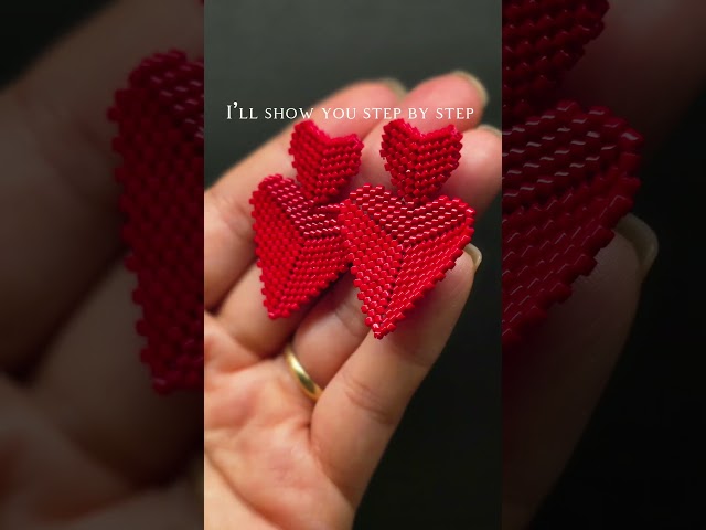 Want to Make These Beaded Heart Earrings? ❤️ Full Tutorial #shorts