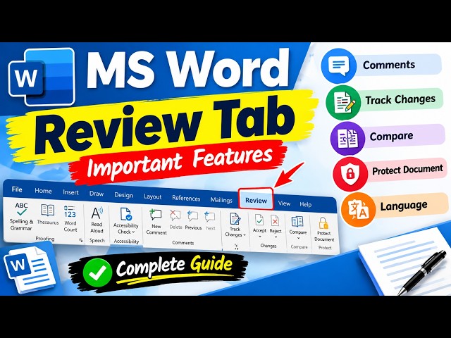 MS Word Review Tab Complete Guide | Comments, Track Changes, Compare & More