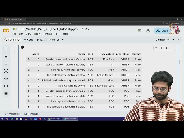 Lec 69 Tutorial on In-context Learning, RAG and LoRA