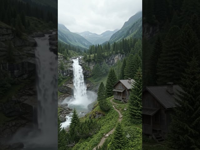SIMPLE HOUSE AND VIEW WATER FALLS MOUNTAIN