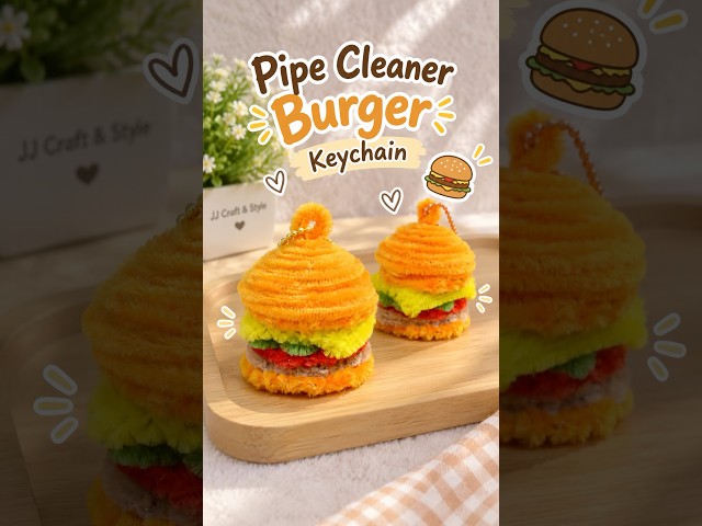 🍔 DIY Pipe Cleaner Burger Keychain | Cute Craft Idea #shorts #pipecleanercrafts #tumblertemplate